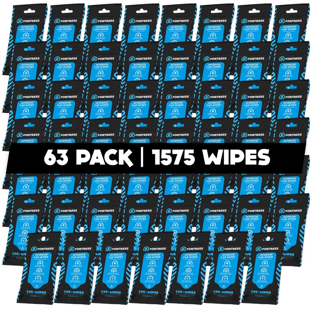Fortress Car Interior Wipes (25 ct, Pack of 63) for Car Interior Cleaning, Dashboard, Seats, Detailing, and Steering Wheel [Travel Size] Skin-Safe Car Interior Cleaner Supplies