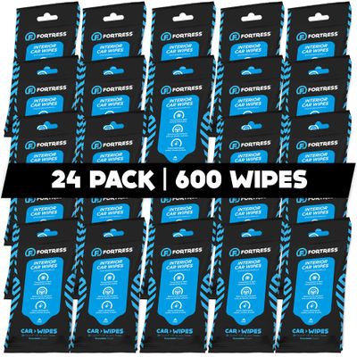 Fortress Car Interior Wipes (25 ct, Pack of 24) for Car Interior Cleaning, Dashboard, Seats, Detailing, and Steering Wheel [Travel Size] Skin-Safe Car Interior Cleaner Supplies