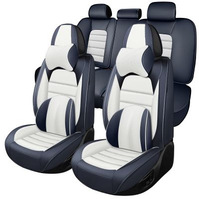 Megaseat Full Set for Kia Sorento Seat Covers 2016-2026, Waterproof Nappa Leather Car Seat Protector, Anti-Slip & Comfortable Car seat Cover (Luxury 5 Seats Blue & White)