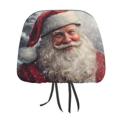 A Beautiful Realistic Santa Claus Printed Car Headrest Cover,2 Pieces, Christmas Snow Elastic Comfort Head Rest Cover for Women Men, Universal Fits Most Cars Van SUV Truck, Car Interior Decor Accessor