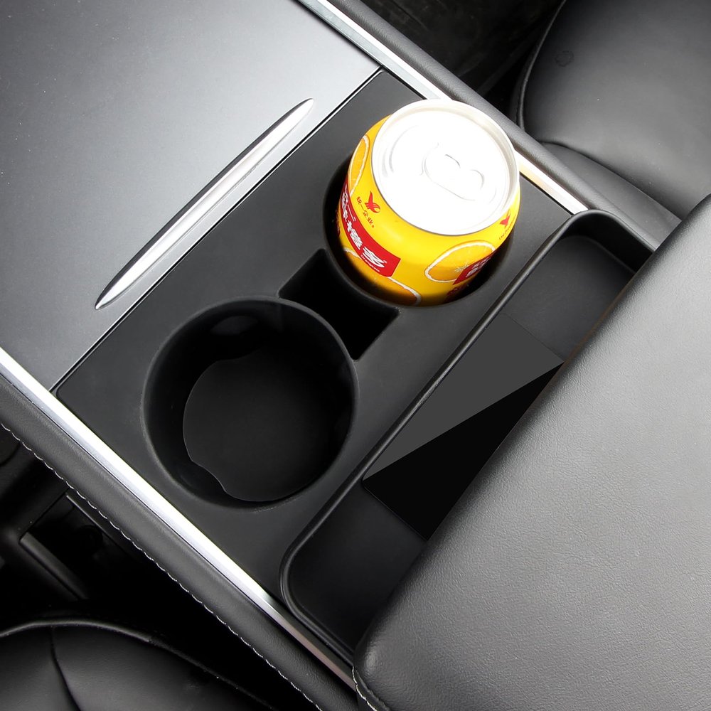 Tesla Model Y & 3 Center Console One-Piece Cup Holder Insert 2 in 1 Cup Holder (2021-2023, Black) [Not Compatible with Model 3 2024 (Highland)]
