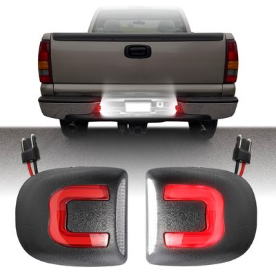 USR 99-13 Silverado Pickup License Plate Light LED Rear Lamps (Left + Right) Pair - Compatible with 1999-2013 Chevrolet Chevy 1500 Pick Up GMC Truck All Models (LED WHITE 6000K/ RED U SHAPE UPGRADE)