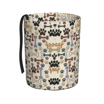 YQxwJL Dog Bones Paw Print Foldable Car Trash Can,Hanging Car Garbage Can,Waterproof Car Garbage Bin, for Travel Camping