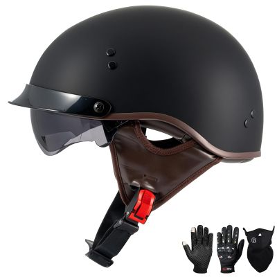 DOT Approved Motorcycle Half Helmet for Adults, Lightweight Retro Open Face Half Shell Helmet for Cruiser Scooter Chopper Moped Street Bike, Men Women Universal Casco (Matte Black, Medium)