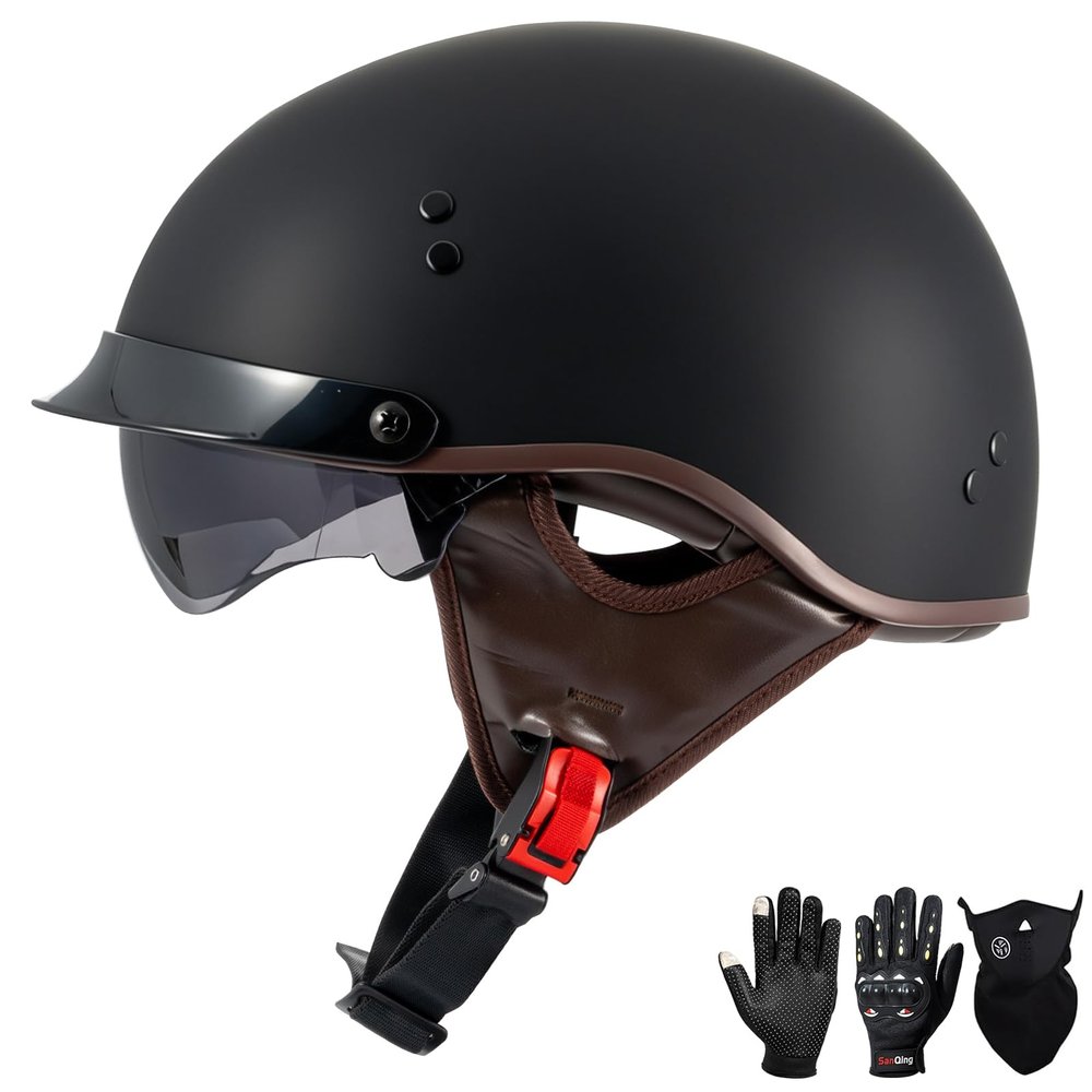 DOT Approved Motorcycle Half Helmet for Adults, Lightweight Retro Open Face Half Shell Helmet for Cruiser Scooter Chopper Moped Street Bike, Men Women Universal Casco (Matte Black, Medium)