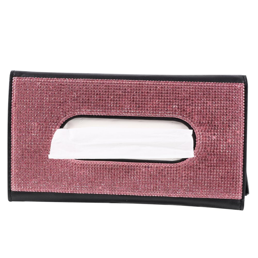 COSMEVIVI Car Tissue Holder Rhinestone Pu Sun Visor Tissue Box for Napkins Easy Install for Car Accessories Design