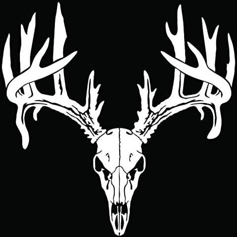 Deer Buck Antlers Skull Hunting Car Truck Window Bumper Vinyl Graphic Decal Sticker - Made and Shipped in US - (Color Gloss White, 9")
