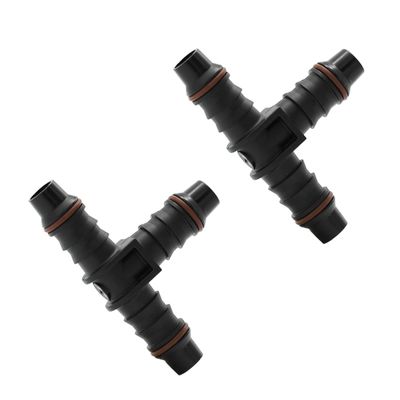 KRD PERFORMANCE 3/8" Barb Tee for 5/16 ID Nylon Tube or 3/8 ID Rubber Hose, 3 Way T Shape Splitter Fuel Quick Connector, Pack of 2