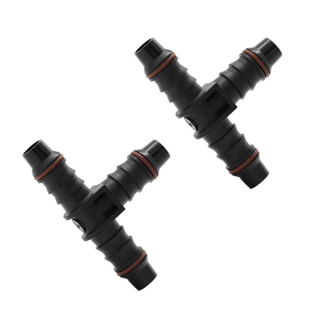 KRD PERFORMANCE 3/8" Barb Tee for 5/16 ID Nylon Tube or 3/8 ID Rubber Hose, 3 Way T Shape Splitter Fuel Quick Connector, Pack of 2