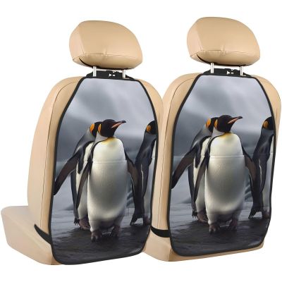 VTCTOASY Kick Mat Back Seat Protector for Car 2 Pack Extra Large Car Back Seat Cover with 3 Storage Pockets Waterproof Seat Back Protector Funny Penguins Backseat Car Organizer for Trucks SUV