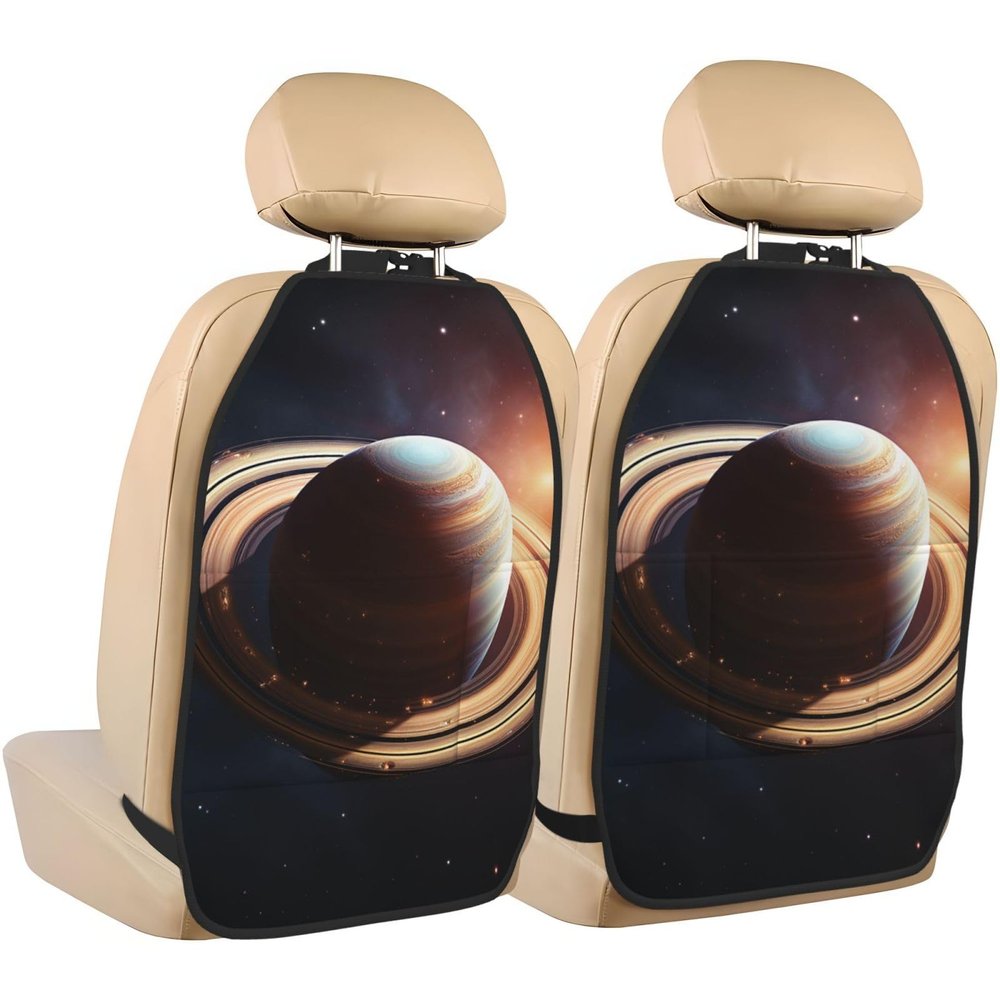 VTCTOASY Kick Mat Back Seat Protector for Car 2 Pack Extra Large Car Back Seat Cover with 3 Storage Pockets Waterproof Seat Back Protector Saturn Ring Backseat Car Organizer for Trucks SUV
