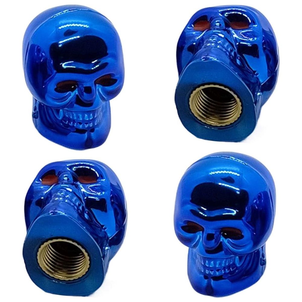 4PCS Skull Style Tire Valve Stem Caps, Antirust Copper Core Stem Covers, Leakproof Tire Valve Protection Cover, Universal Decorative Air Caps Cover for Most Car Truck SUV Motorcycle Bike (Blue)
