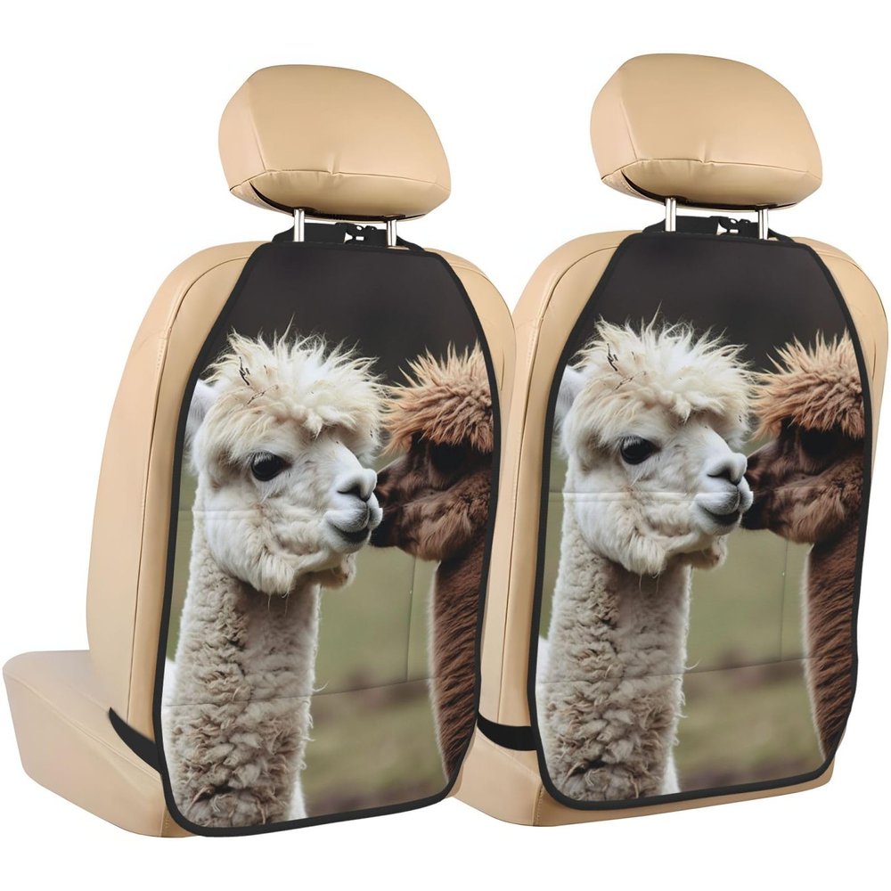 VTCTOASY Kick Mat Back Seat Protector for Car 2 Pack Extra Large Car Back Seat Cover with 3 Storage Pockets Waterproof Seat Back Protector Funny Alpaca Backseat Car Organizer for Trucks SUV