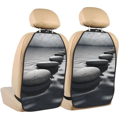 Kick Mat Back Seat Protector for Car 2 Pack Extra Large Car Back Seat Cover with 3 Storage Pockets Waterproof Seat Back Protector Grey Zen Stones Picture Backseat Car Organizer for Trucks SUV