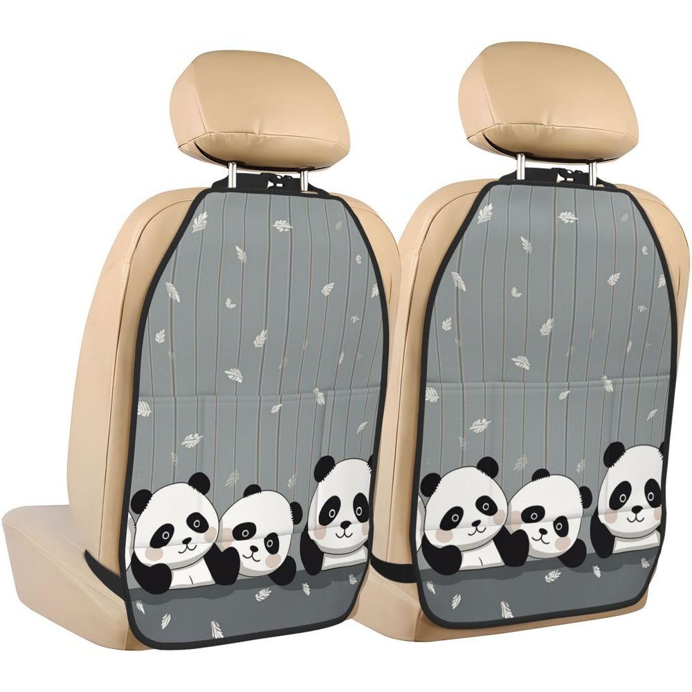 VTCTOASY Kick Mat Back Seat Protector for Car 2 Pack Extra Large Car Back Seat Cover with 3 Storage Pockets Waterproof Seat Back Protector Funny Baby Panda Backseat Car Organizer for Trucks SUV