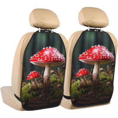 VTCTOASY Kick Mat Back Seat Protector for Car 2 Pack Extra Large Car Back Seat Cover with 3 Storage Pockets Waterproof Seat Back Protector Red and White Mushroom Backseat Car Organizer for Trucks SUV