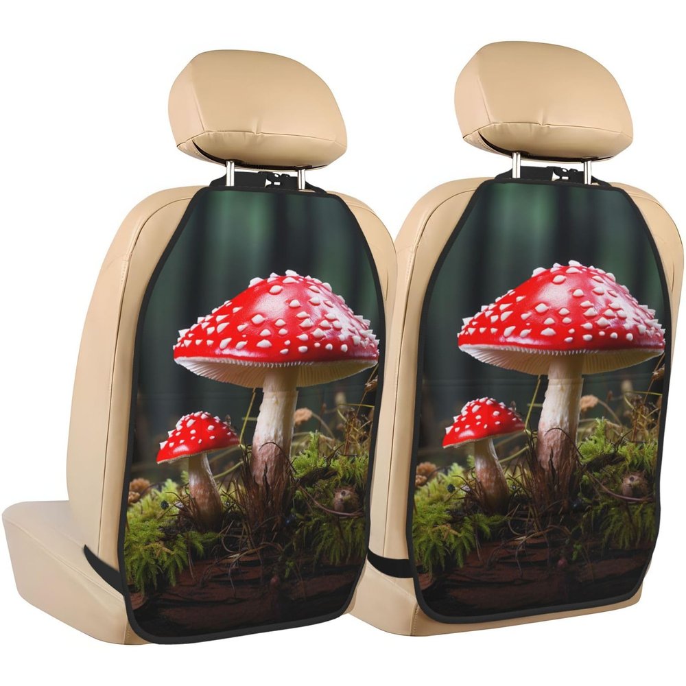VTCTOASY Kick Mat Back Seat Protector for Car 2 Pack Extra Large Car Back Seat Cover with 3 Storage Pockets Waterproof Seat Back Protector Red and White Mushroom Backseat Car Organizer for Trucks SUV