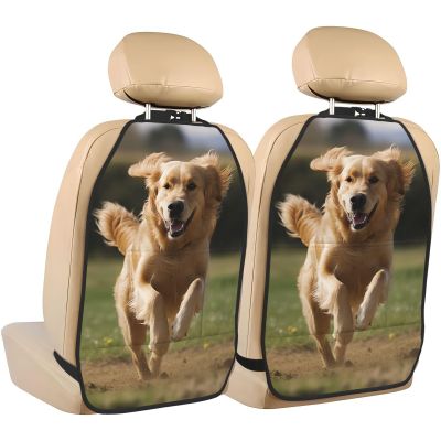Kick Mat Back Seat Protector for Car 2 Pack Extra Large Car Back Seat Cover with 3 Storage Pockets Waterproof Seat Back Protector Golden Retriever Running Backseat Car Organizer for Trucks SUV