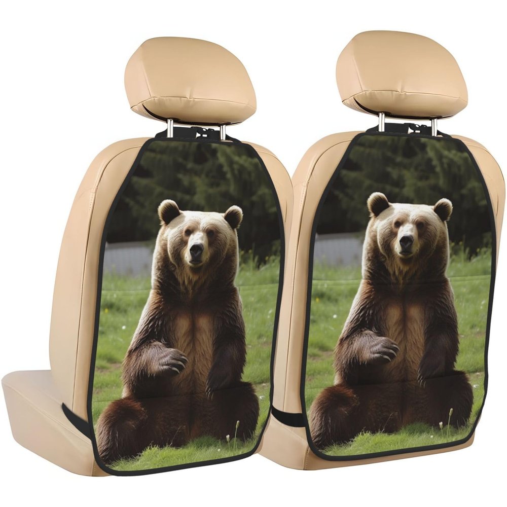 Kick Mat Back Seat Protector for Car 2 Pack Extra Large Car Back Seat Cover with 3 Storage Pockets Waterproof Seat Back Protector Hi Bear Sit on the Lawn Backseat Car Organizer for Trucks SUV