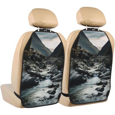 VTCTOASY Kick Mat Back Seat Protector for Car 2 Pack Extra Large Car Back Seat Cover with 3 Storage Pockets Waterproof Seat Back Protector River and Gray Rocks Backseat Car Organizer for Trucks SUV