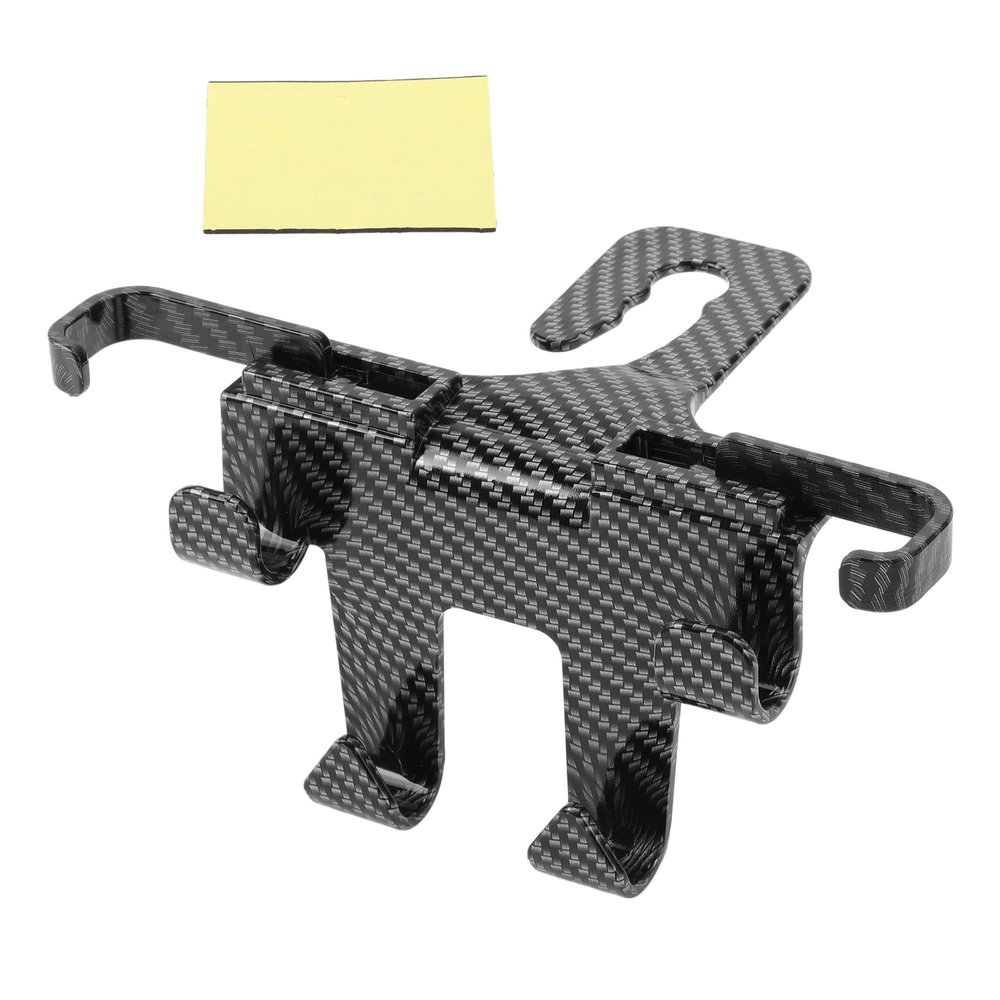 Partuto 1Pcs Universal Car Seat Headrest Hook for Most Car, SUV, Truck Car Seat Back Organizer Hooks Faux Leather Metal Carbon Fiber Pattern Black 3.03"x4.49"