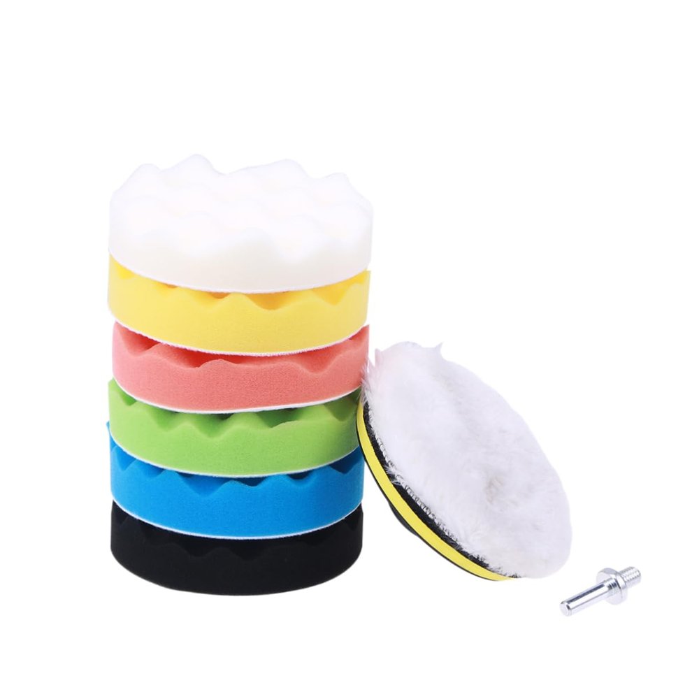 COOLHIYA 8pcs Professional Car Buffing Sponge Pads Wool Discs Self-Adhesive Polishing Pad for Detailing