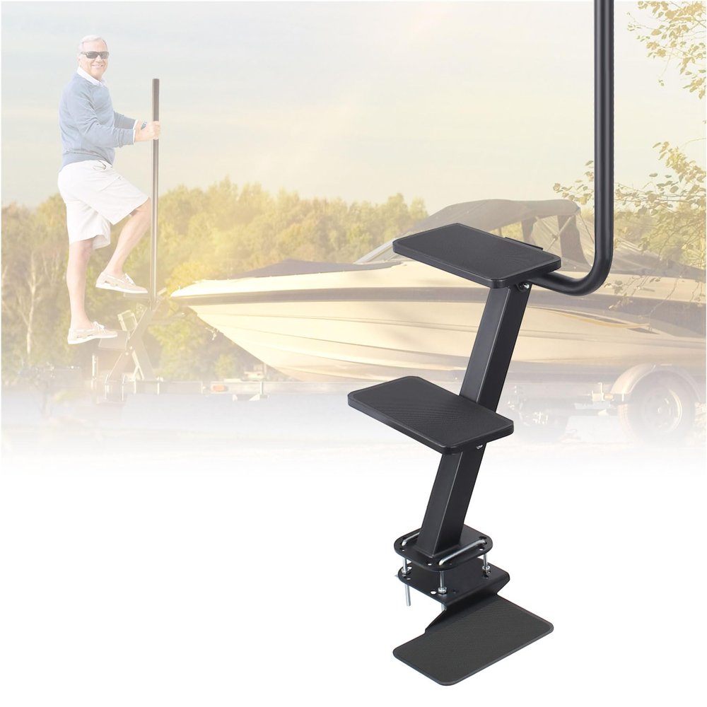 Sidasu 3 Step Boat Trailer Steps, Boat Steps with Handle Non Slip Boat Ladder Trailer Tongue Step, Fits Most Width 3 and Height 3"-5" Trailer Tongues Bass Boat, Pontoon Boat