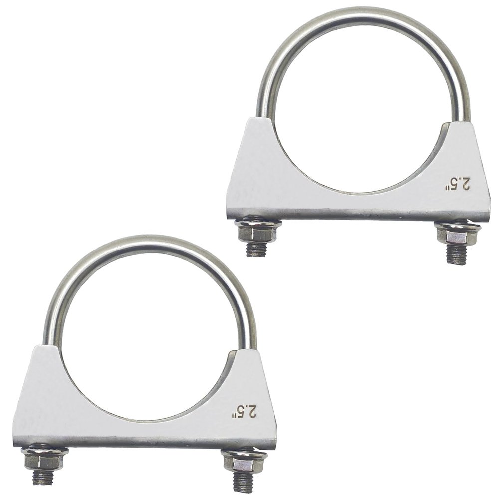 CAROTUPY 2.5 inch Heavy Duty 304 Stainless Steel Exhaust U Clamp for 2.5" Diameter Exhaust Tail Pipe, Muffler U-Bolt Clamps Pack of 2