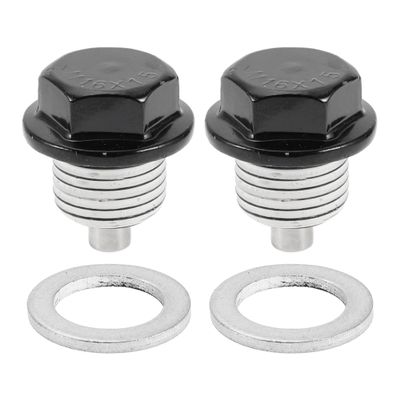 HOPESPANNER Universal Oil Drain Plug Anti Leakage Oil Pan Drain Bolt Screw Thread Repair Aluminum 2 Set with Gasket Black White Magnetic M16x1.5