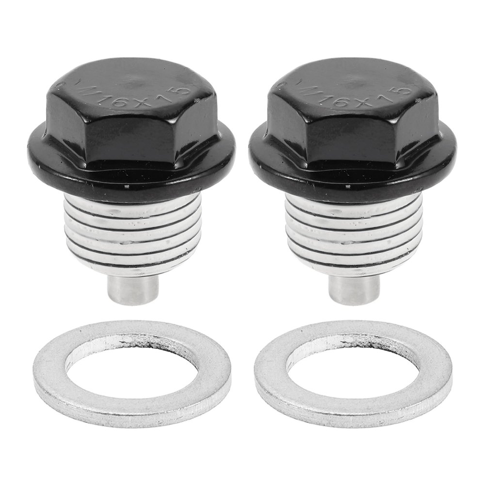 HOPESPANNER Universal Oil Drain Plug Anti Leakage Oil Pan Drain Bolt Screw Thread Repair Aluminum 2 Set with Gasket Black White Magnetic M16x1.5