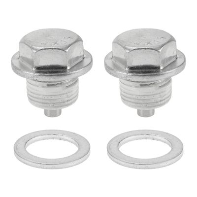 HOPESPANNER Universal Oil Drain Plug Anti Leakage Oil Pan Drain Bolt Screw Thread Repair Aluminum 2 Set with Gasket Silver Tone White Magnetic M18x1.5