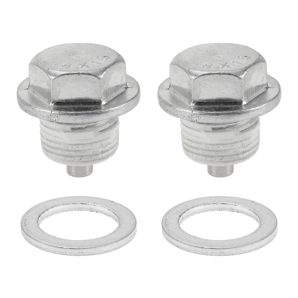HOPESPANNER Universal Oil Drain Plug Anti Leakage Oil Pan Drain Bolt Screw Thread Repair Aluminum 2 Set with Gasket Silver Tone White Magnetic M18x1.5