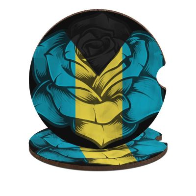 Rose Bahamas Flag Car Cup Holder Coasters,Fun Patriotic Cup Holders Cork Base Drink Coasters with Finger Notch for Women Men 2.6"(2 Pieces) 2PCS