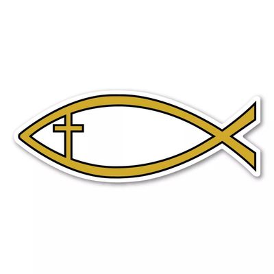 Bumper Magnet Gold Cross Fish Mini 3.67"- High-Resolution UV-Resistant Decal Durable Magnetic Auto Stickers for Cars, Perfect for Drivers and Road Trip Lovers