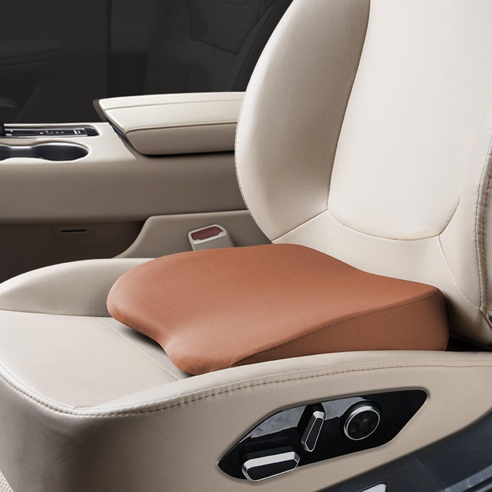 2 in 1 Wedge Car Cushions for Driving - Adult Booster Seat for Car to Raise Height - 3.5 Inches Memory Foam Driver Seat Cushion Lumbar Support for Car Truck Seat,Brown