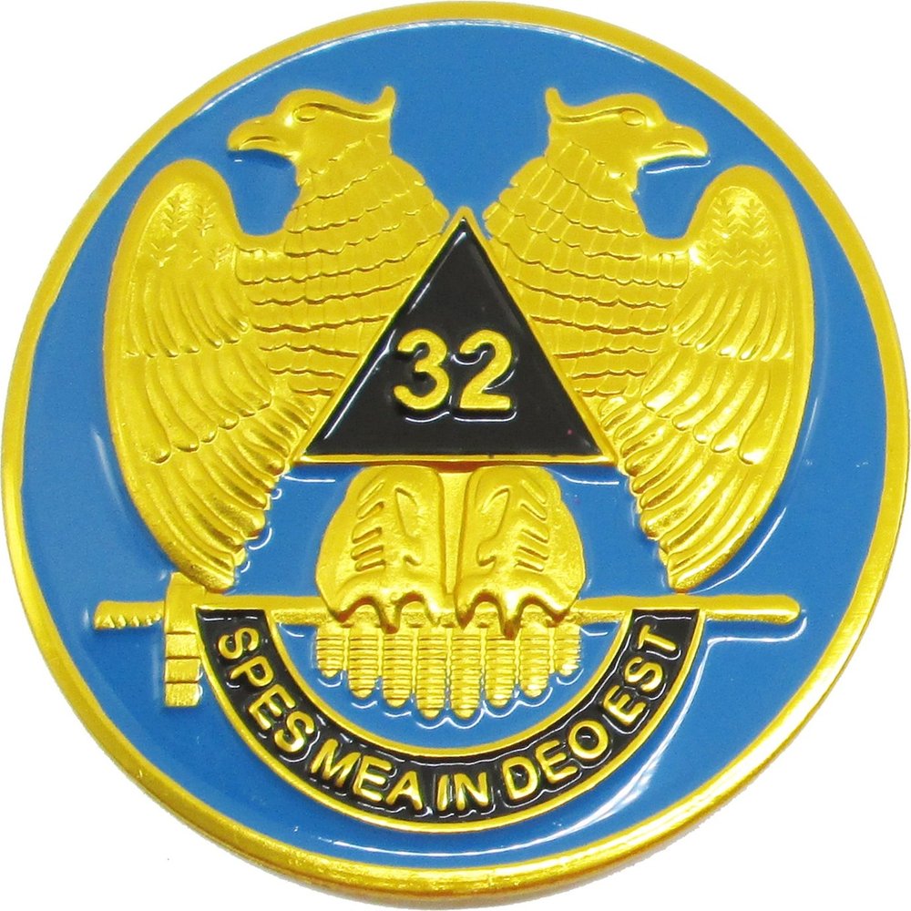 Scottish Rite 32nd Degree Wings Down Round Car Emblem [Blue - 2.75"] - ID#65747