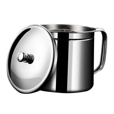 ASAKKURA 1pc Stainless Steel Oil Strainer Pot with Lid Household Grease Can for Cooking Oil Storage Fine Mesh Filter Handle for Kitchen Use