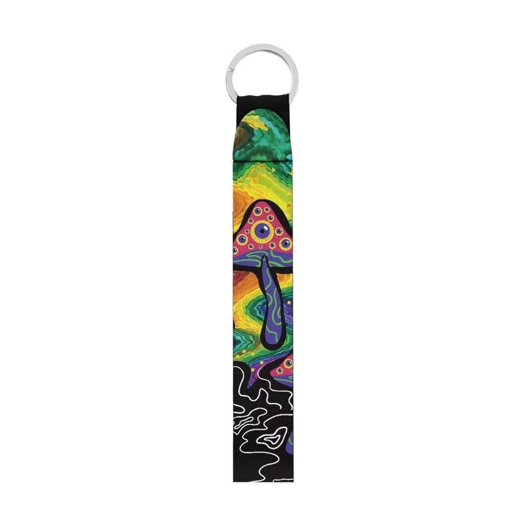 Forchrinse Colorful Mushroom Tie Dye Neoprene Keychain Wrislet Strap with Key Ring for Adults Kids,Hand Wrist Lanyard Keychain Holder