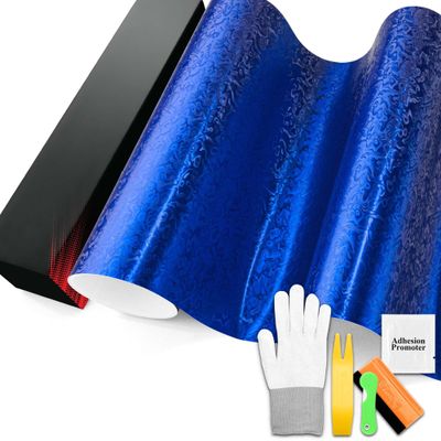PET Damascus Forged Satin Royal Blue Vinyl Wrap Auto Car Sticker Decal Film Sheet Bubble Free Air Release Technology with Tool Set 5FTx30FT