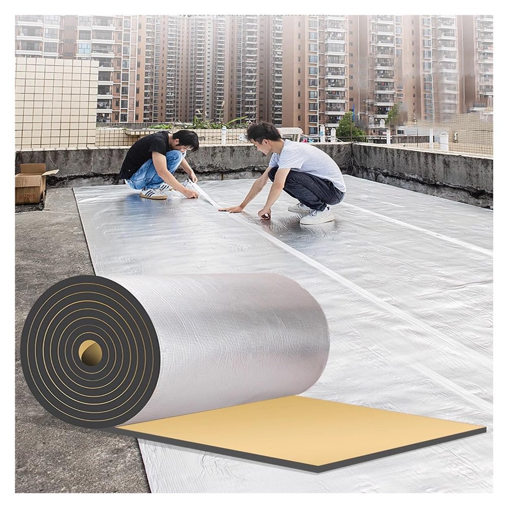 ZXCASDF Heat Reflecting Insulation Roll,Foam Core Radiant Barrier,Thermal Foil Insulation Panel,Self-Adhesive Aluminum Foil Sound Insulation Cotton,Weatherproofing,Condensation(15MM(THK),1 * 1M(1m))