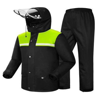iCreek Rain Suit Waterproof Hi Vis Raincoat Reflective Rain Gear Unisex (Black/Fluorescent Green, M)