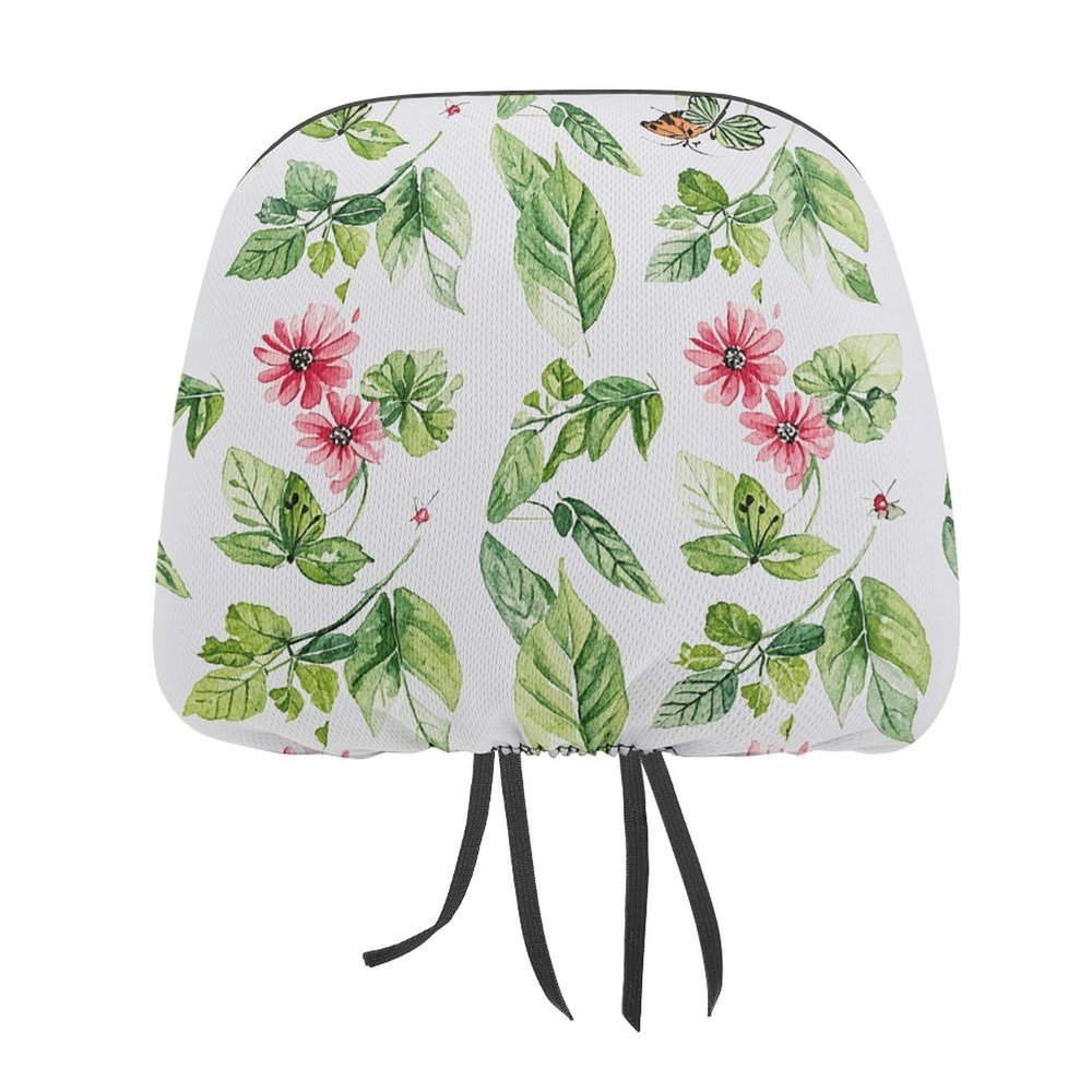 Car Headrest Cover 2 Pcs Car Seat Headrest Covers Green Leafy Plants Headrest Covers for Car Fabric Head Rest Coverings Car Head Rest Cover Head Rest Covers for Most Cars