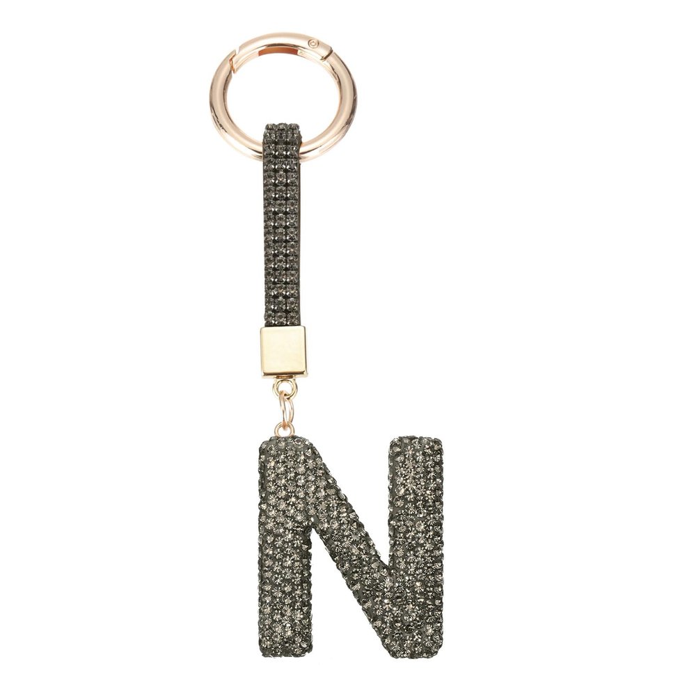 MECCANIXITY Bling Car Letter Charm, Car Rear View Mirror Charm Black Initial Letter Interior Decoration Hanging Crystal Ornaments for Women, Bags DIY, N