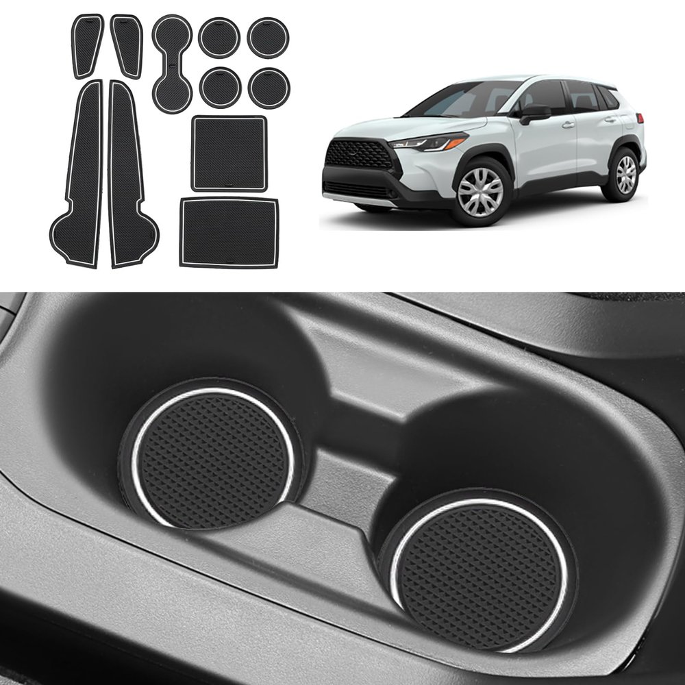ASZSK Soft Mats for Toyota Corolla Cross 2022-2024,Non-Slip Door Slot Mats Waterproof Cup Holder Insert Center Console Liners for Corolla Cross 2024 2023 Accessories - White