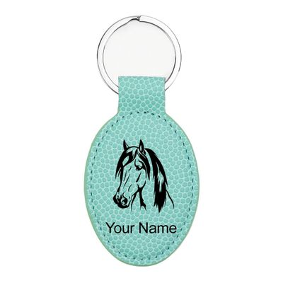 LaserGram Oval Keychain, Horse Head 1, Personalized Engraving Included (Basketball Teal)