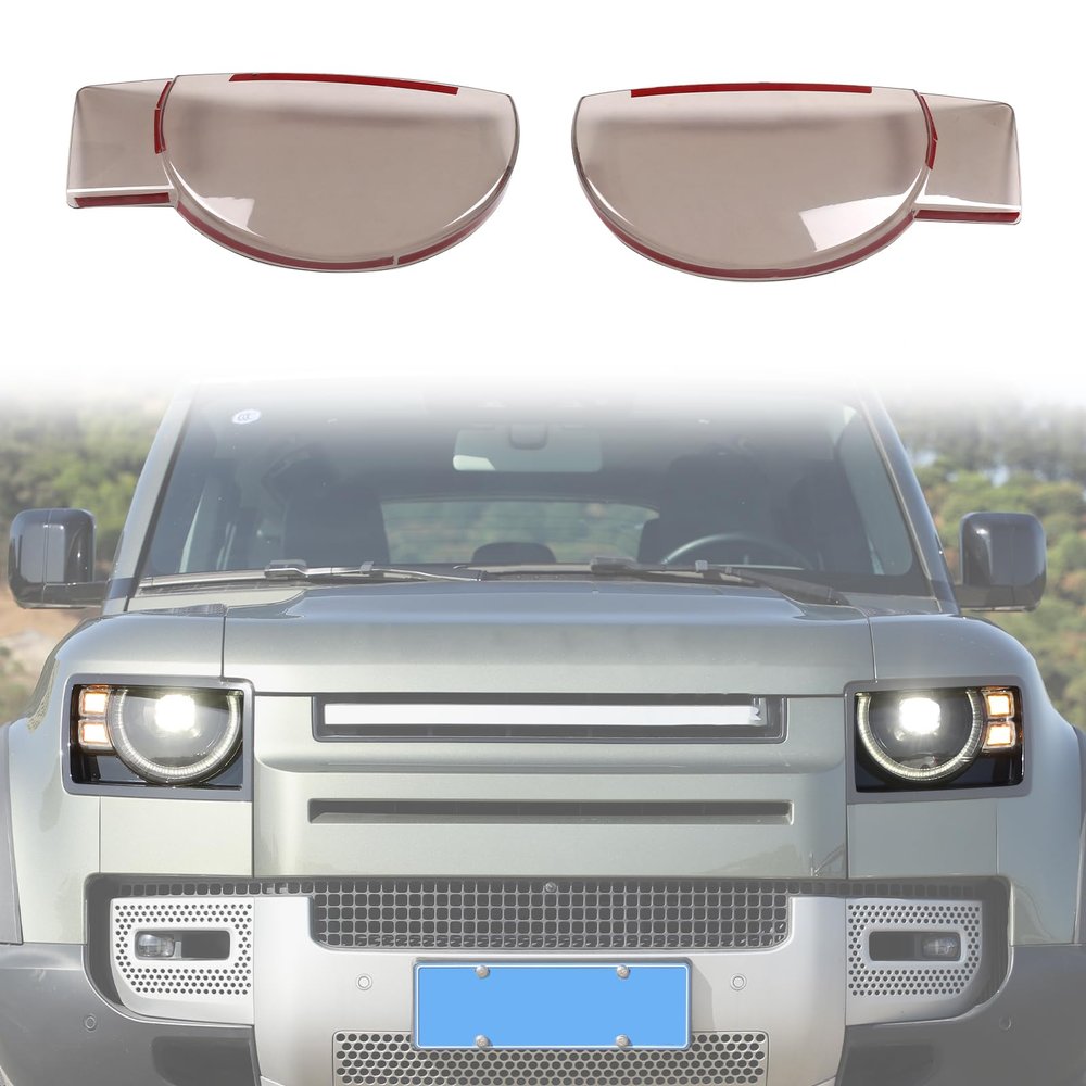 HAPPYHORSE Car Front and Rear Lamp Cover Trim Compatible with Defender 90 110 130 2020-2025ABS Smoked Front Headlights and Rear taillights Protection Cover Decoration (Headlights)