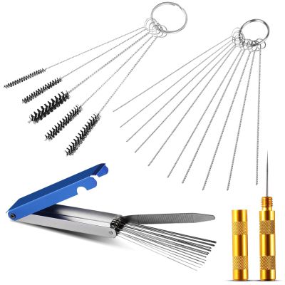 Auttoop Carburetor Cleaning Kit Carburetors Carbon Dirt Jet Remove Cleaner, Carb Cleaning Kit Stainless Steel 13 Cleaning Wires Set + 10 Cleaning Needles+ 5 Nylon Brushes+ 1 Sharp Pick