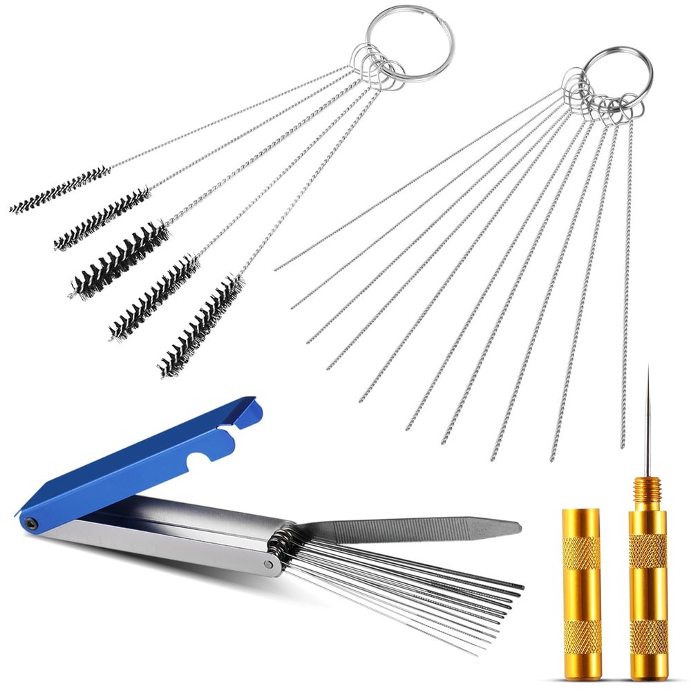 Auttoop Carburetor Cleaning Kit Carburetors Carbon Dirt Jet Remove Cleaner, Carb Cleaning Kit Stainless Steel 13 Cleaning Wires Set + 10 Cleaning Needles+ 5 Nylon Brushes+ 1 Sharp Pick