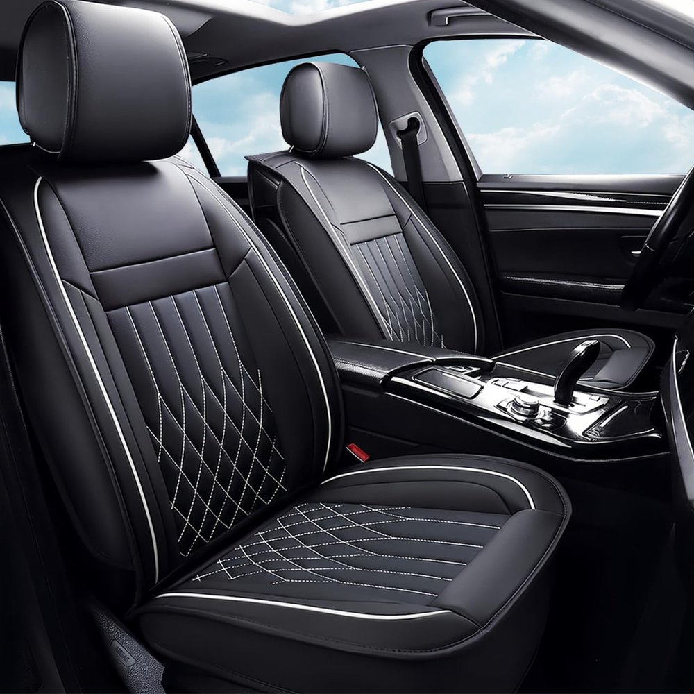 GEMPEROR Car Seat Covers for Chevy Traverse 2016-2025 | Waterproof Breathable Faux Leather Cushions Anti-Slip Seat Covers Black White, Front Set