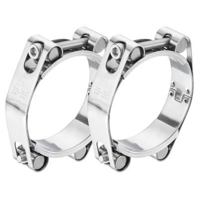 uxcell 2Pcs T-Bolt Hose Clamp, 304 Stainless Steel Intake Soft Hose, Clamp Range 55-65mm for 2.56" Hose ID, T-Clamps for Automotive, Intercooler, Radiator, Silver